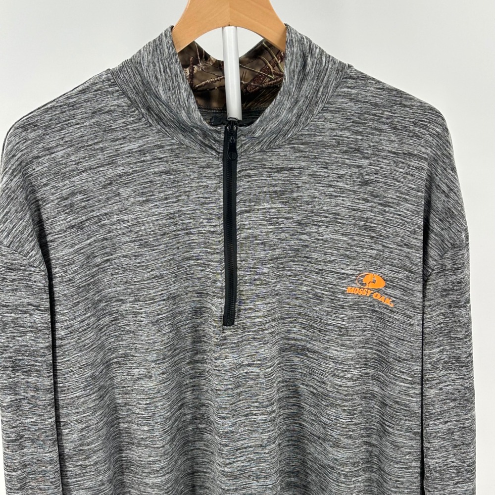 Mossy Oak Mens 3X Performance Quarter Zip Pullover Gray Camo Space Dye Heather